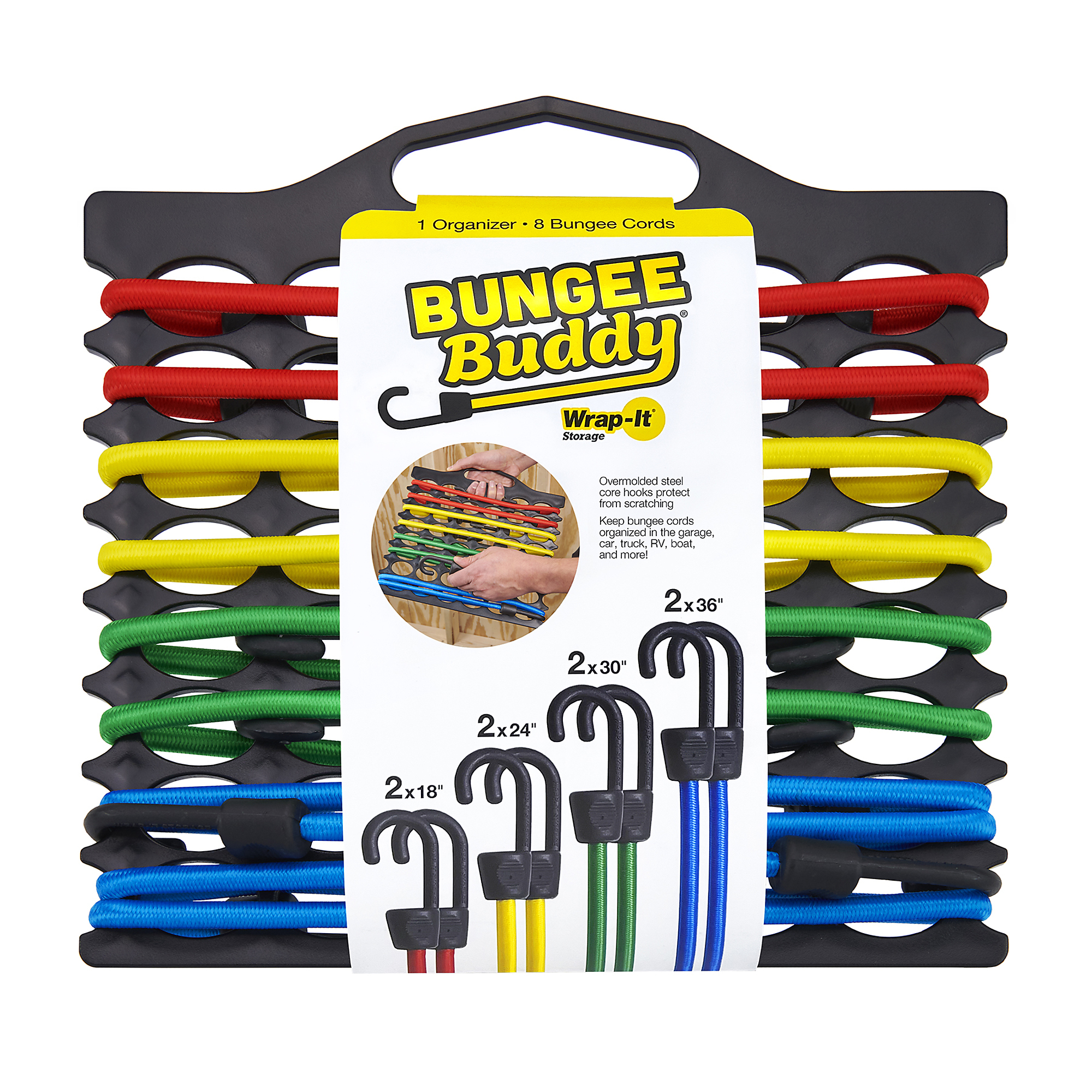 Wrap-It Storage Bungee Buddy  Organizer w/8pc Bungees (2x18", 2x24", 2x30", 2x36")